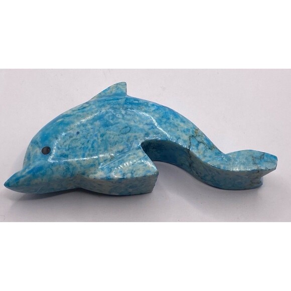 2 VTG  Blue Marble Hand Carved Dolphin Figurines Small Paperweights Desk Pieces - Picture 6 of 14